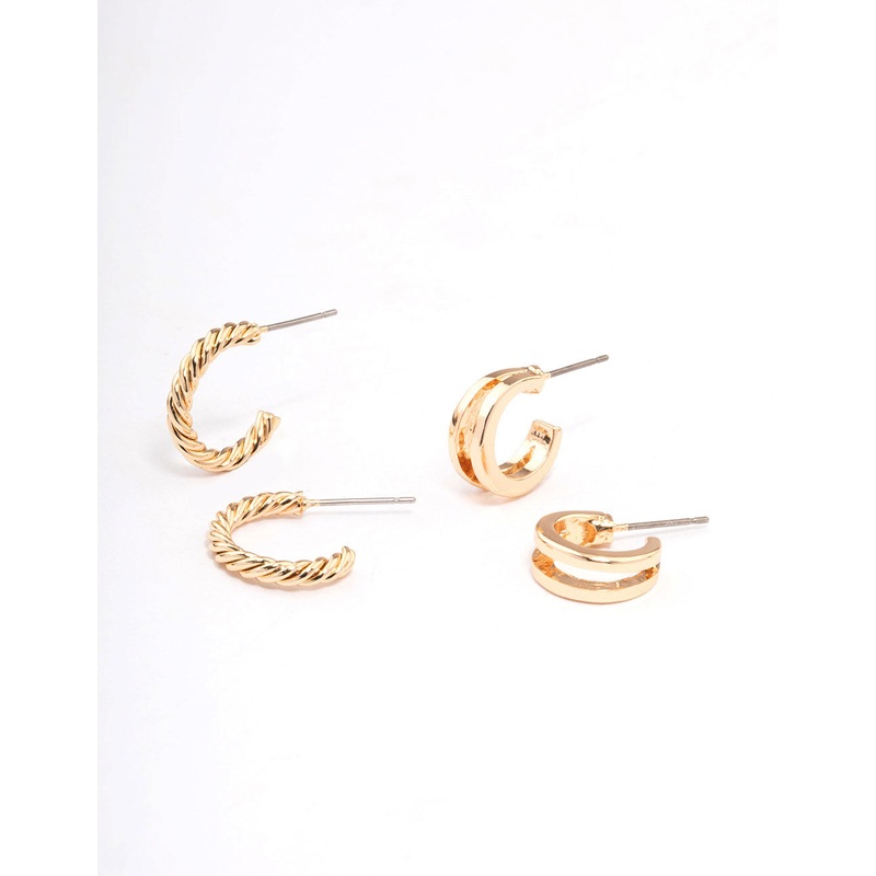 Gold Double Hoop & Spiral Earring Pack