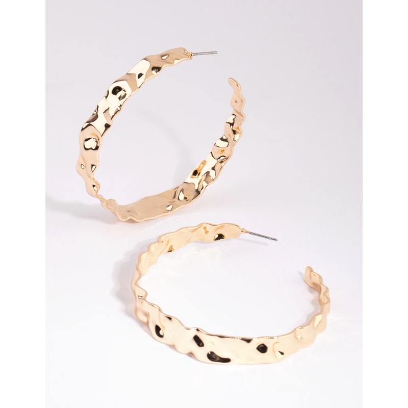 Gold Hammered Hoop Earrings|Default Title