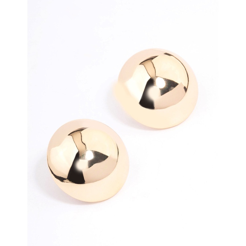 Gold Large Dome Plain Stud Earrings