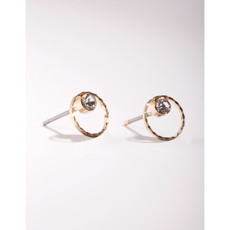 Gold Mini Circle Dia Stud Earrings