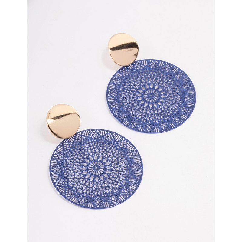 Gold Mixed Disc Filigree Drop Earrings