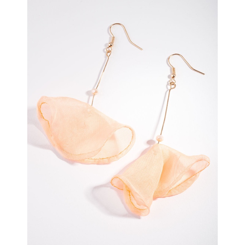 Gold Neon Orange Fabric Earrings