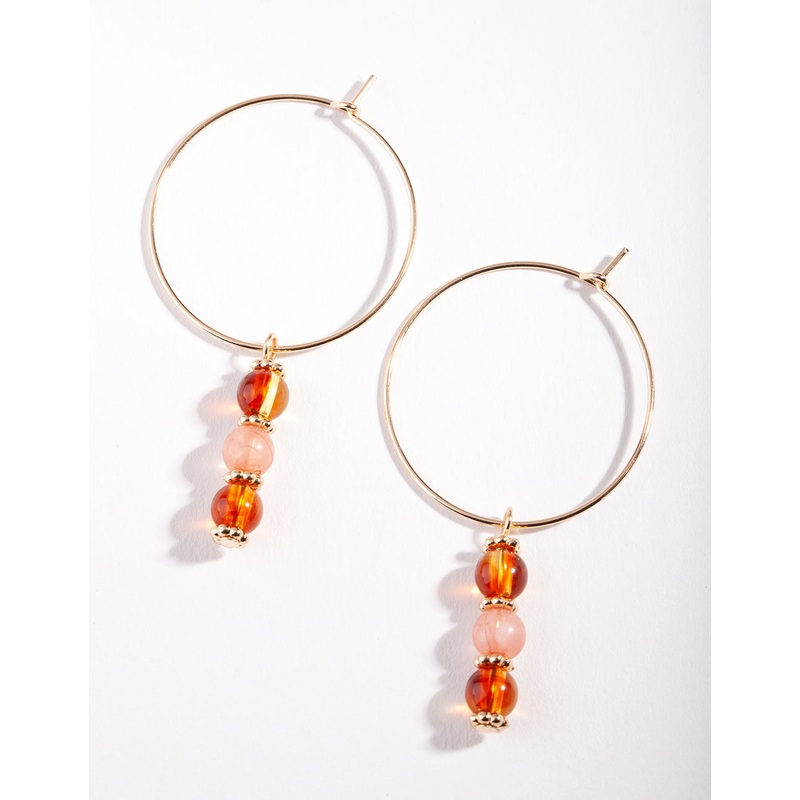 Gold Orange Linear Bead Earrings