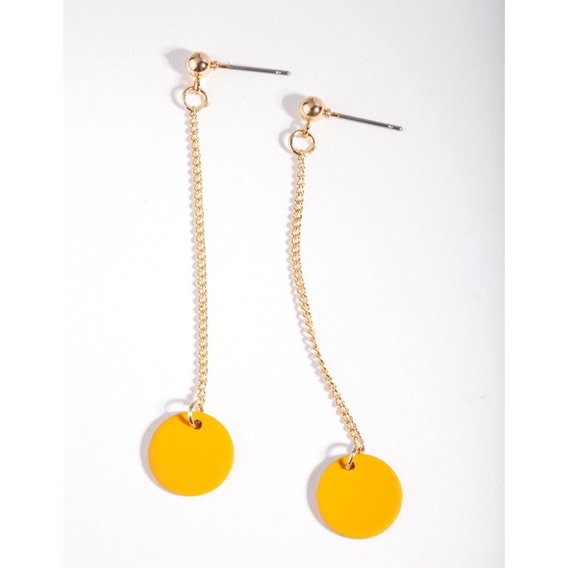 Gold Orange Mini Disc Charm Earrings