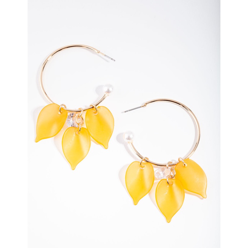 Gold Orange Pearl Back Hoop Earrings