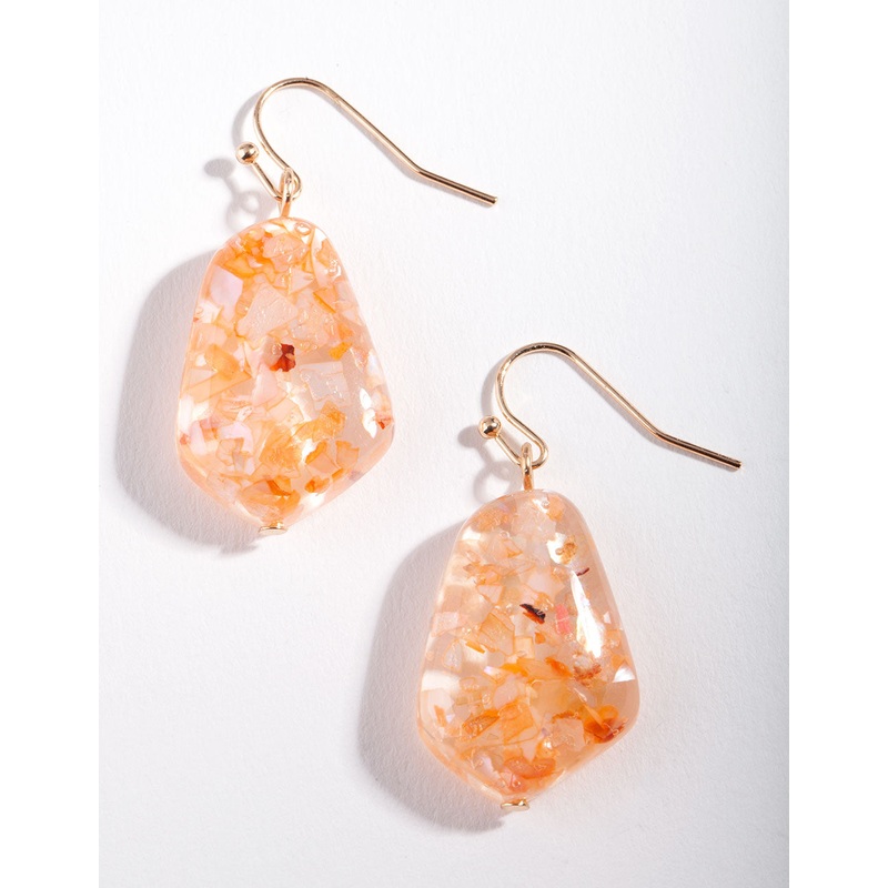 Gold Orange Speckled Drop Earrings