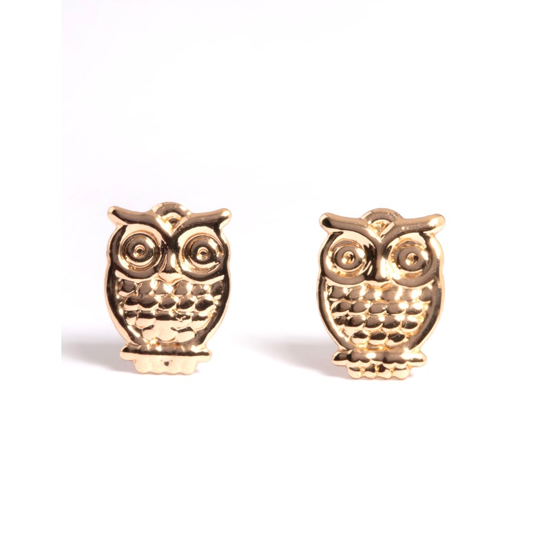 Gold Owl Stud Earrings|Default Title