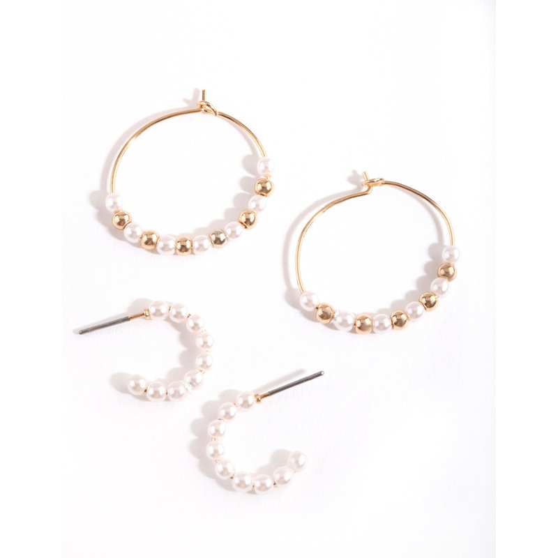 Gold Pearl Bead Hoop Earring Pack