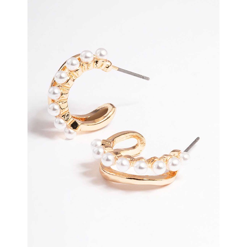 Gold Pearl Illusion Huggie Earrings