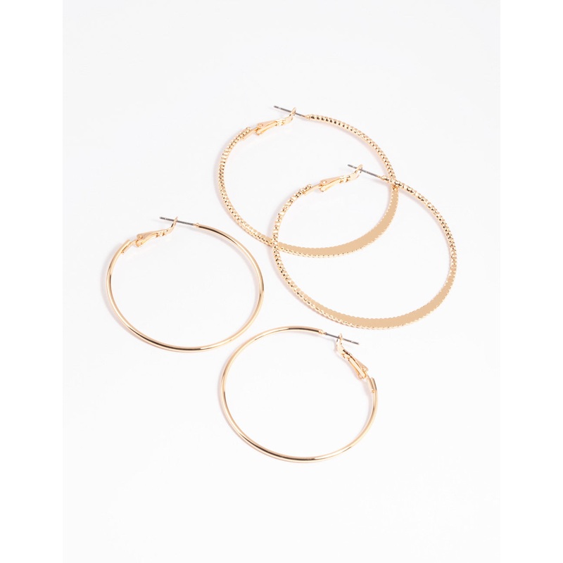 Gold Plain Hoop Earring Set|Default Title