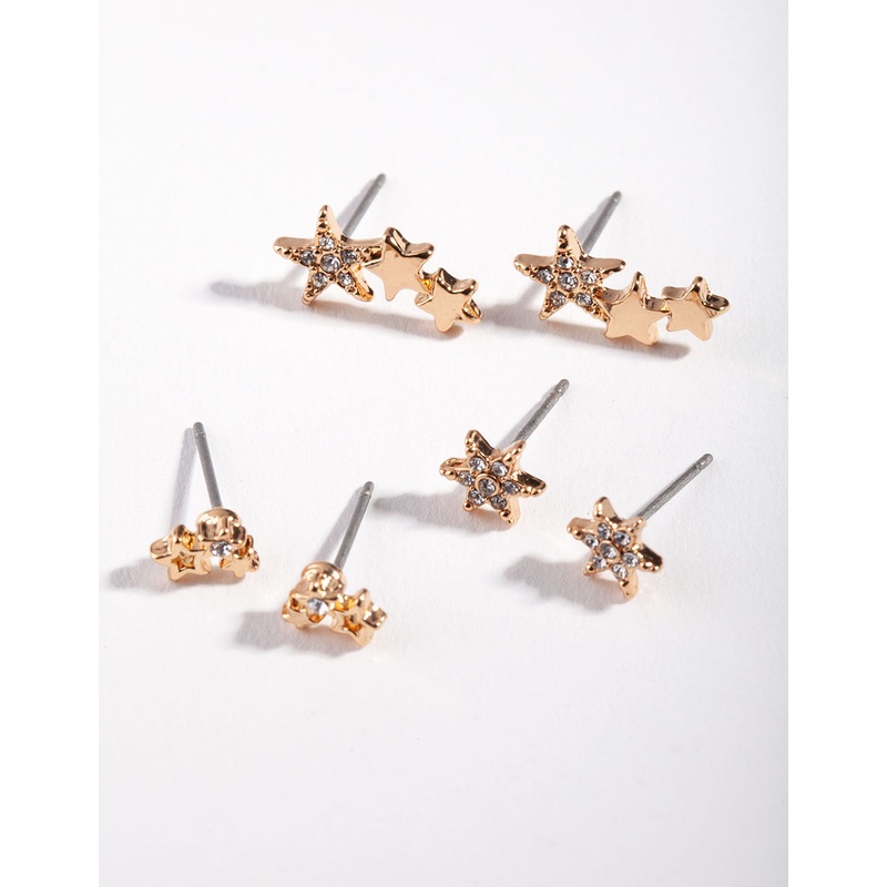 Gold Star Cluster Mix Stud Earring Pack