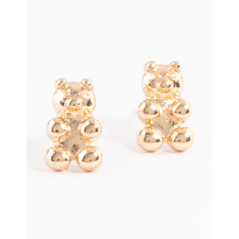 Gold Teddy Bear Stud Earrings|Default Title