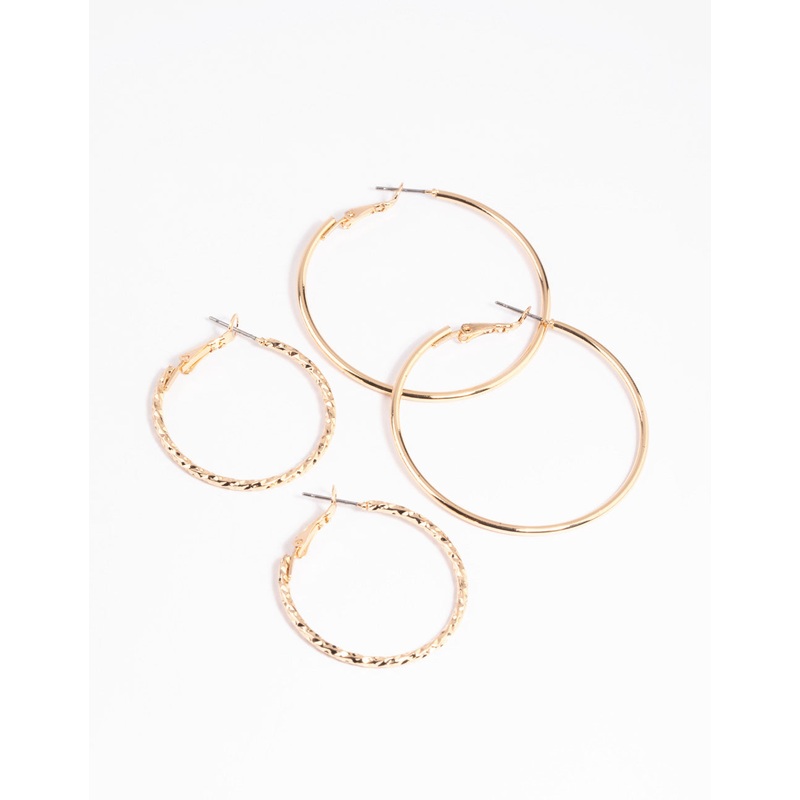 Gold Textured Hoop Earring Set