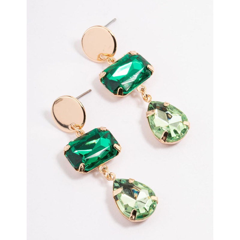Green Baguette & Pear Graduated Drop Earrings
