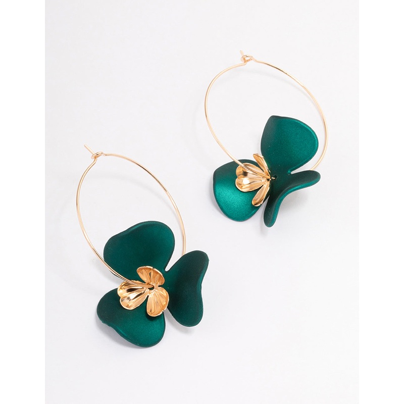Green Flower Petal Hoop Earrings