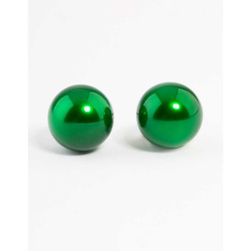 Green Metallic Ball Stud Earrings