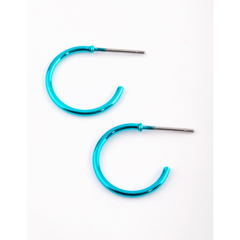 Matte Blue Metallic Huggie Hoop Earrings