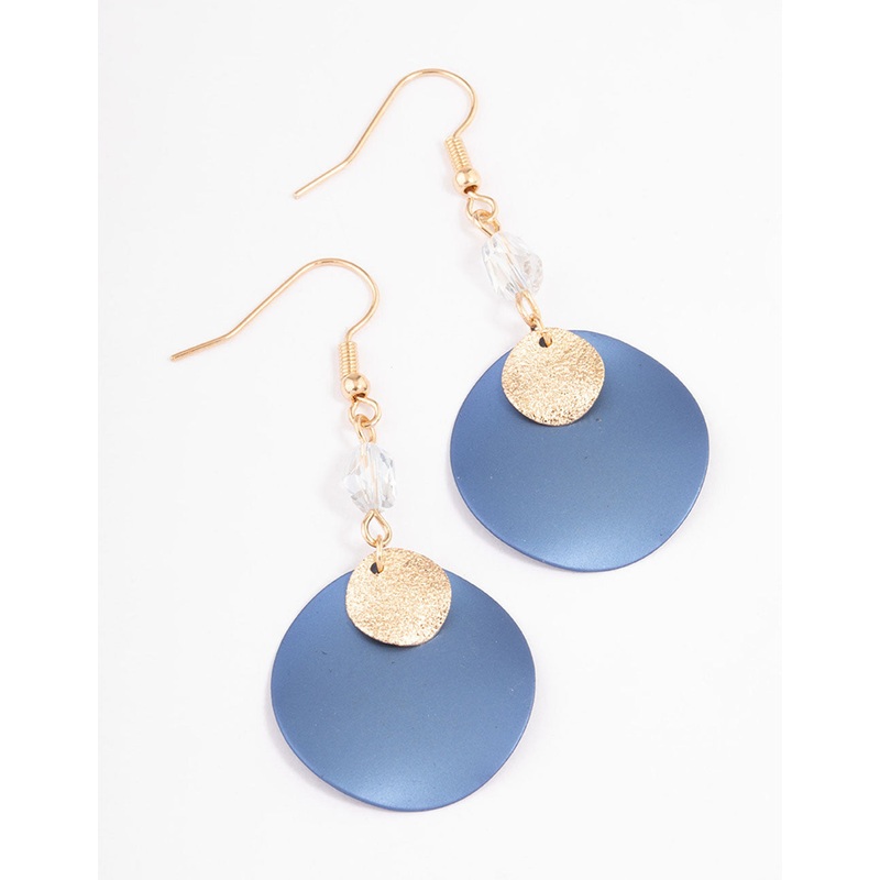 Navy Facet & Double Disc Drop Earrings