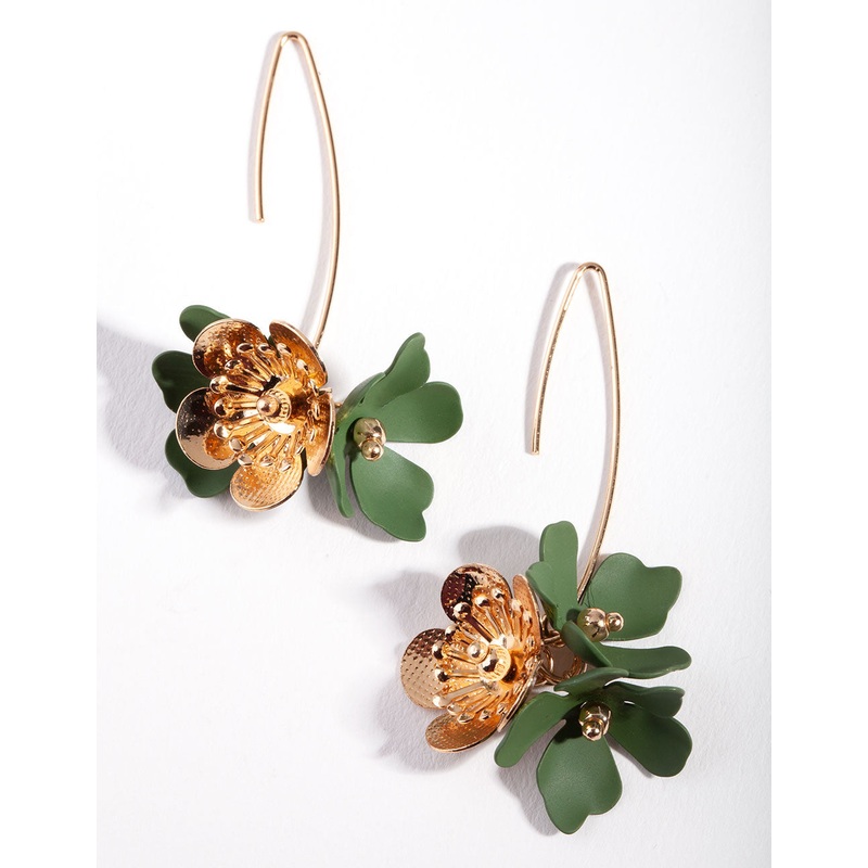 Olive Flower Drop Earrings|Default Title