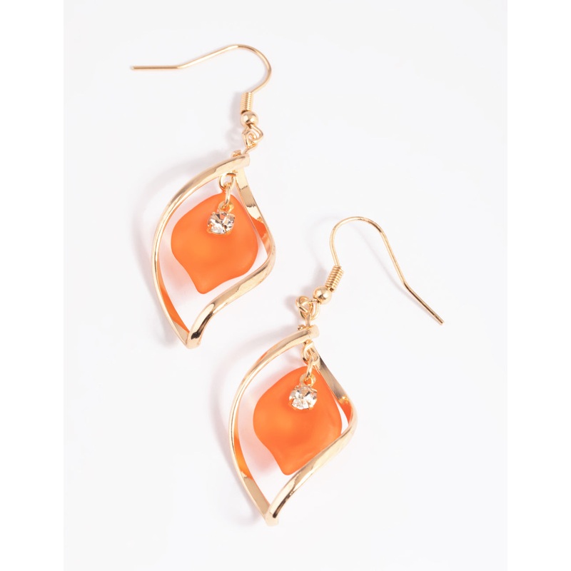 Orange Twisted Petal Drop Earrings