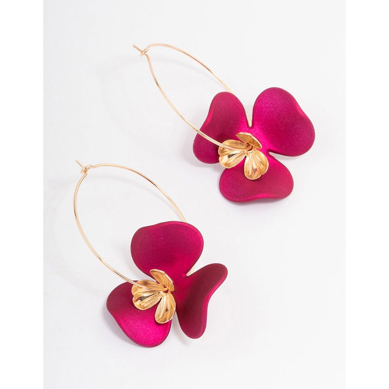 Pink Flower Petal Hoop Earrings