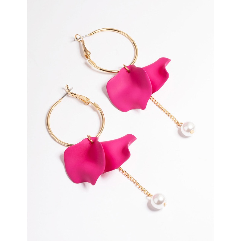 Pink Petal & Chain Hoop Earrings