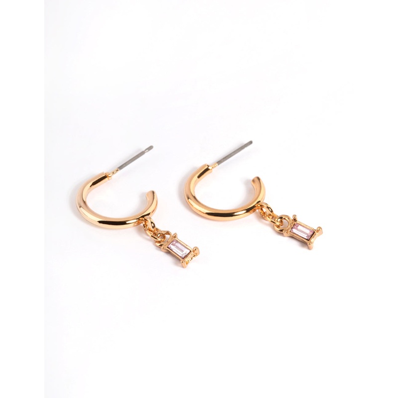 Pink Stone Drop Huggie Earrings