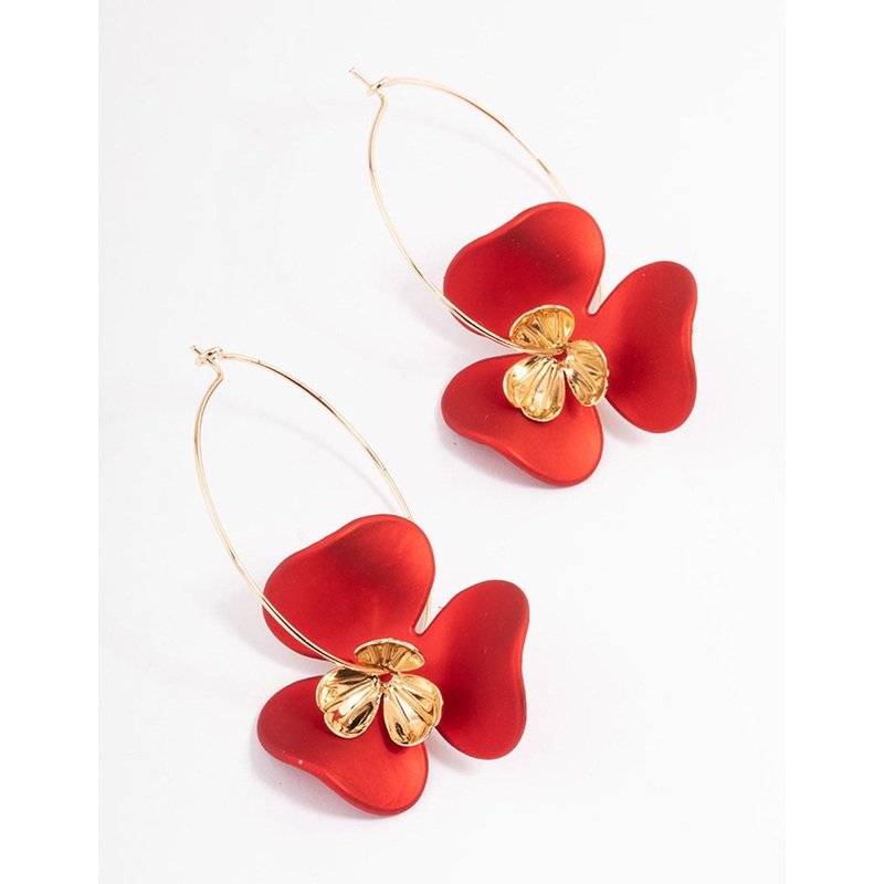 Red Large Flower Hoop Earrings