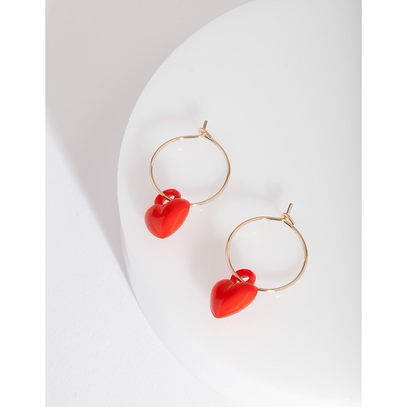 Red Mini Heart Hoop Earrings|Default Title