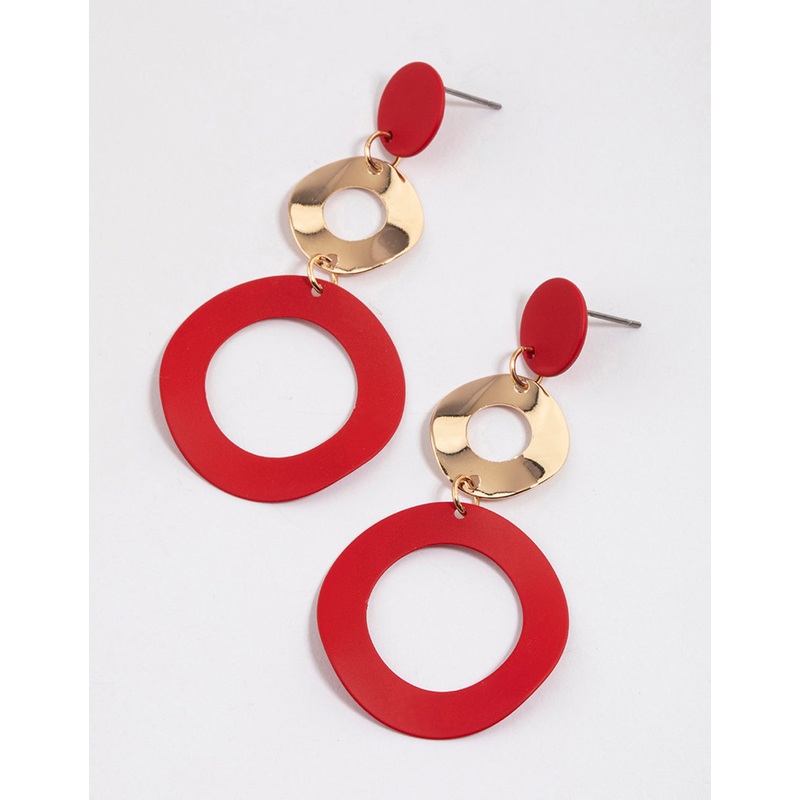 Red Triple Donut Drop Earrings