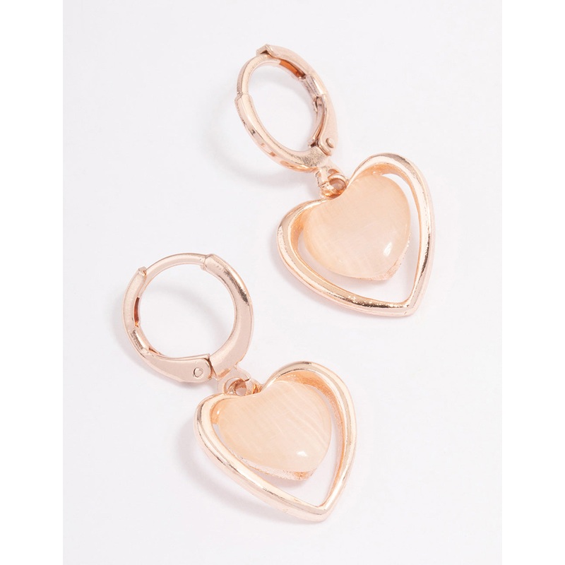 Rose Gold Cats Eye Heart Huggie Earrings
