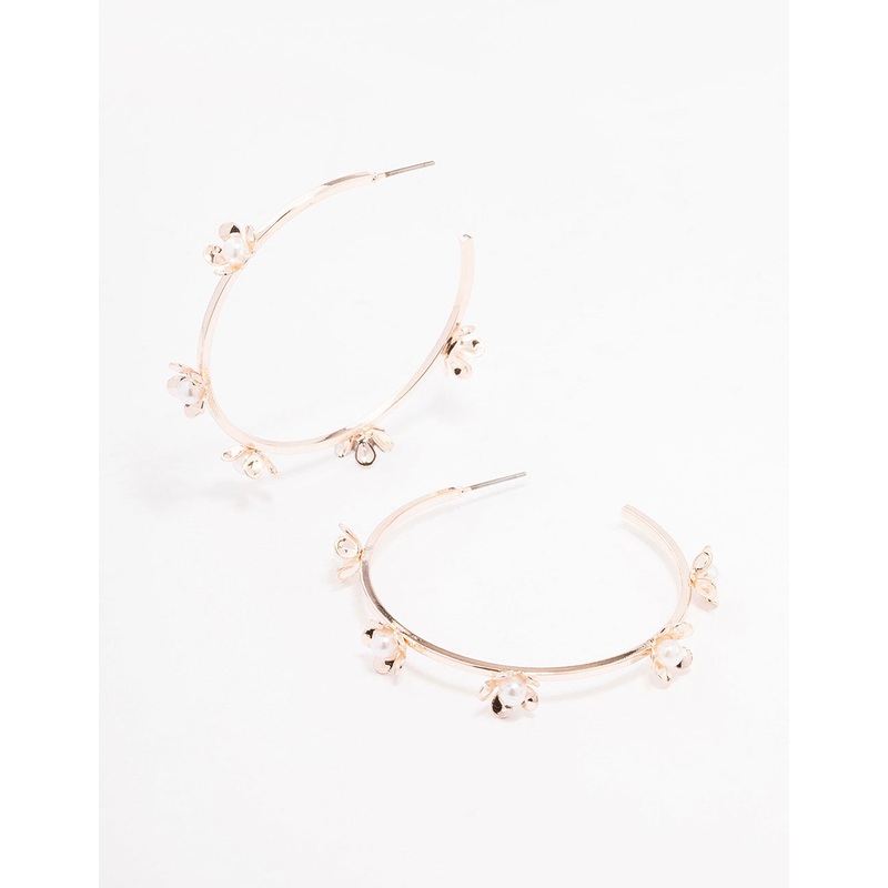 Rose Gold Delicate Flower Hoop Earrings