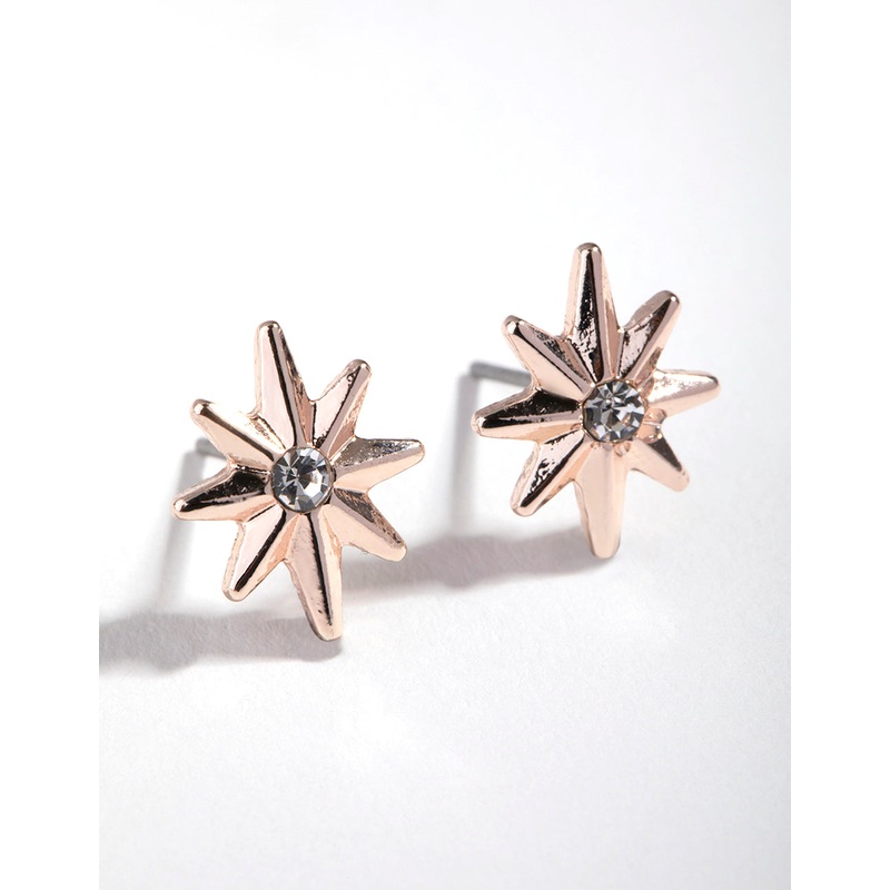 Rose Gold Diamante Celestial Star Stud Earrings