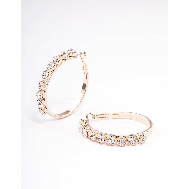 Rose Gold Diamante Round Medium Hoop Earrings