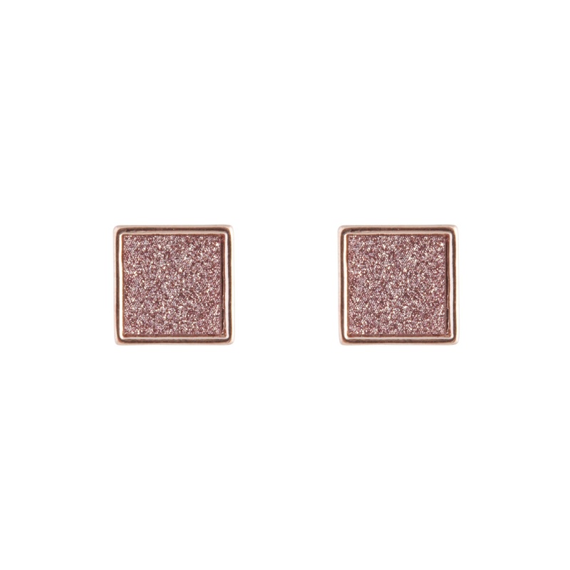Rose Gold Glitter Inlay Square Earrings