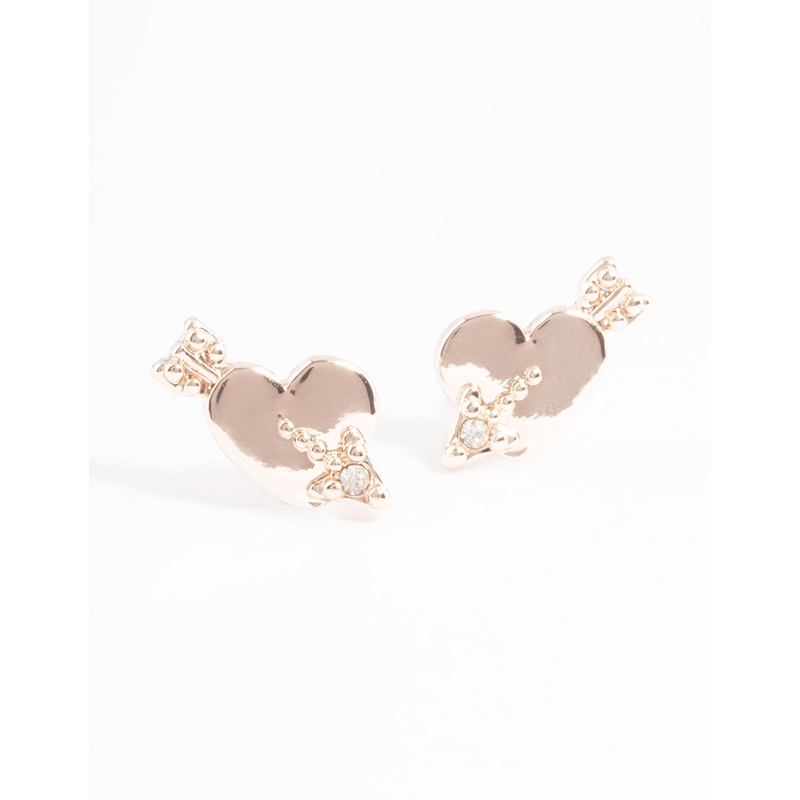 Rose Gold Heart Arrow Stud Earrings