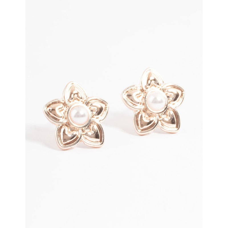 Rose Gold Pearl Flower Stud Earrings