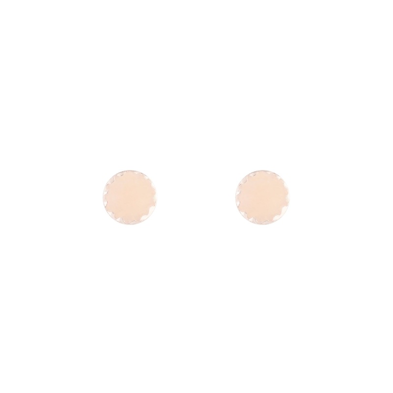 Rose Gold Pink Enamel Button Stud Earrings