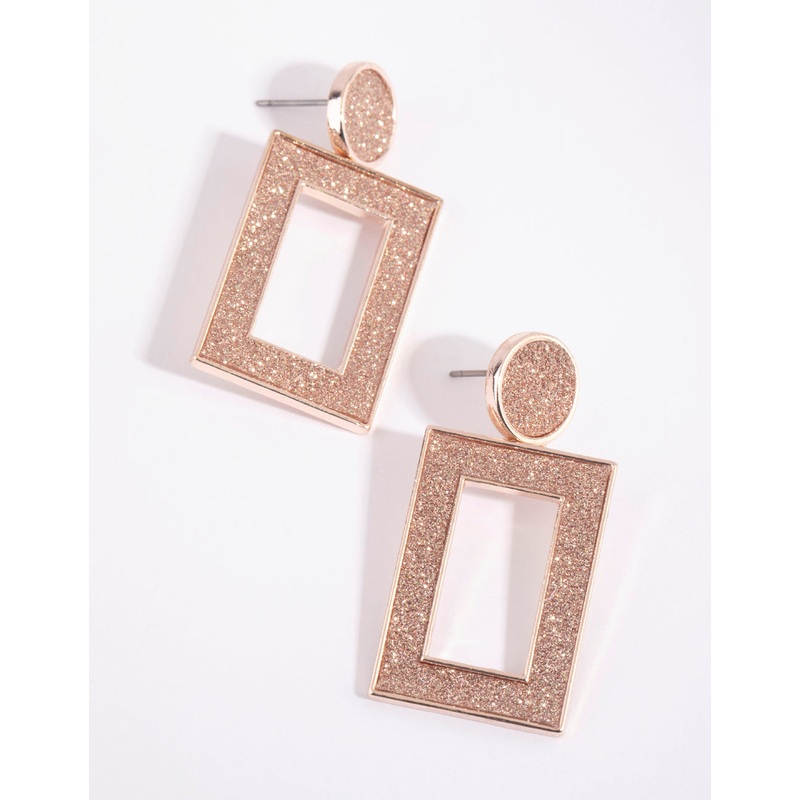 Rose Gold Rectangular Glitter Earrings
