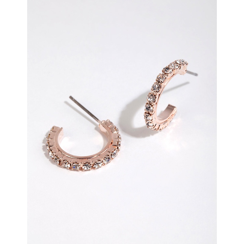 Rose Gold Riased Diamante Huggie Hoop Earrings