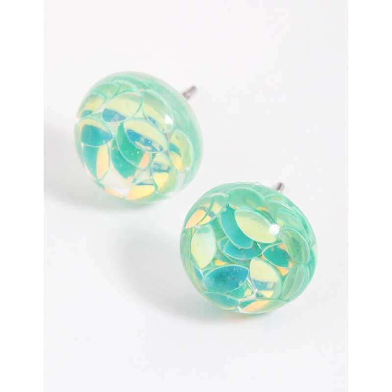 Teal Resin Petals Stud Earrings