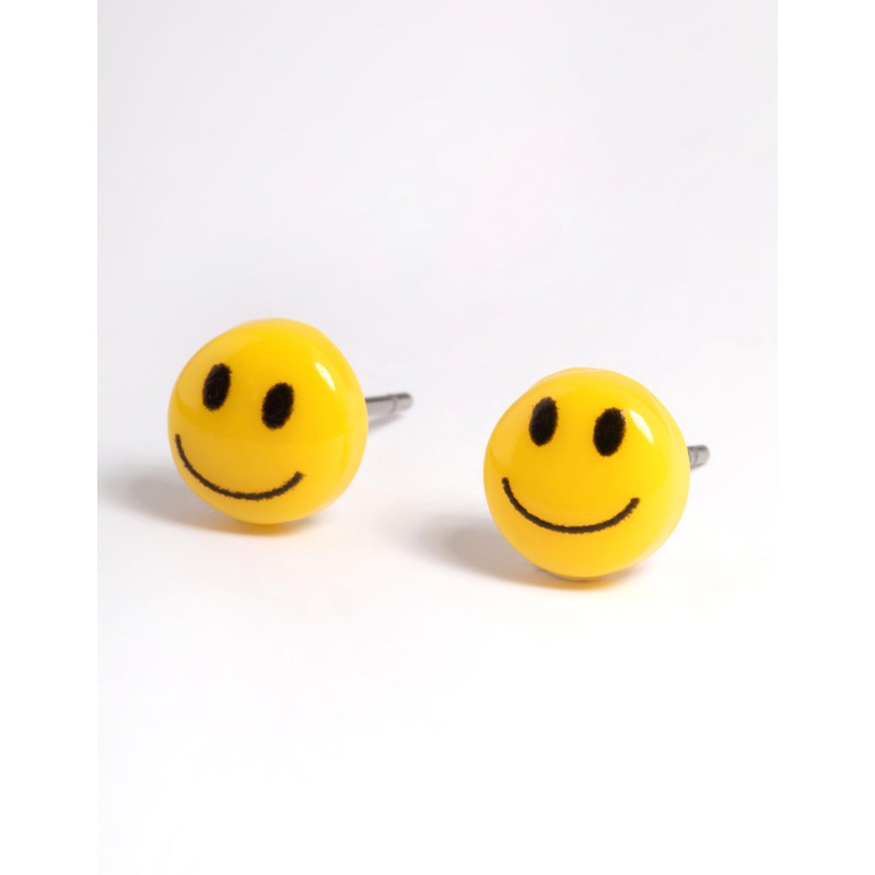 Yellow Smiley Stud Earrings|Default Title