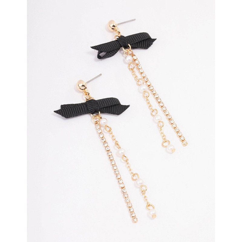 Black Bow Ball Chain Drop Earrings