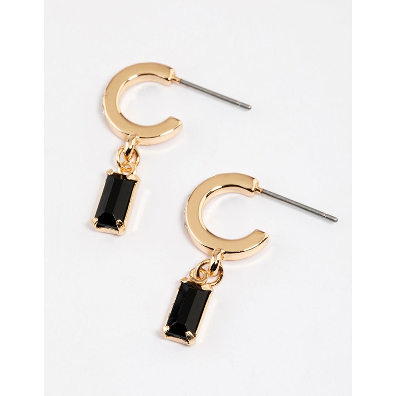 Black Diamante Baguette Huggie Earrings