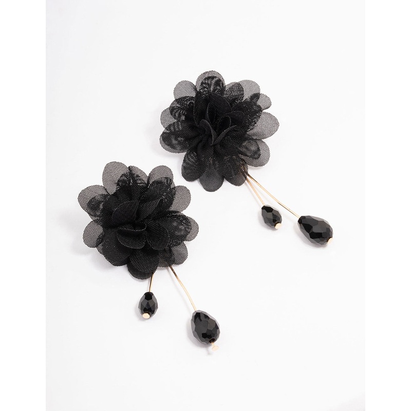 Black Layered Flower Drop Earrings