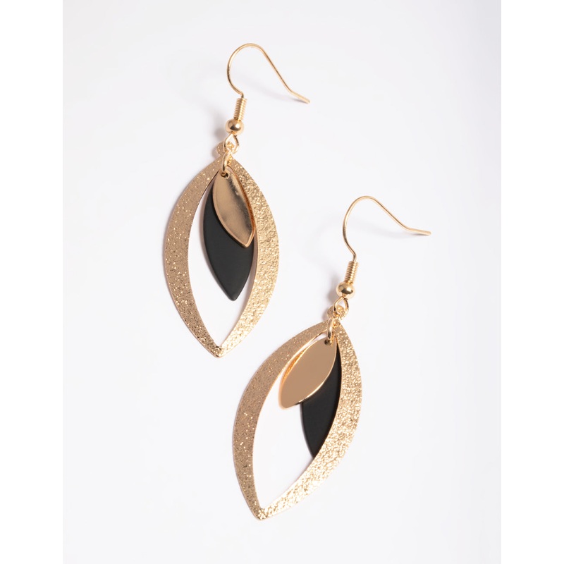 Black Sandblast Leaf Drop Earrings