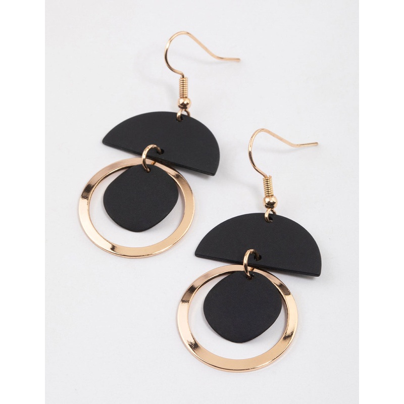 Black Semi-Precious & Open Circle Drop Earrings