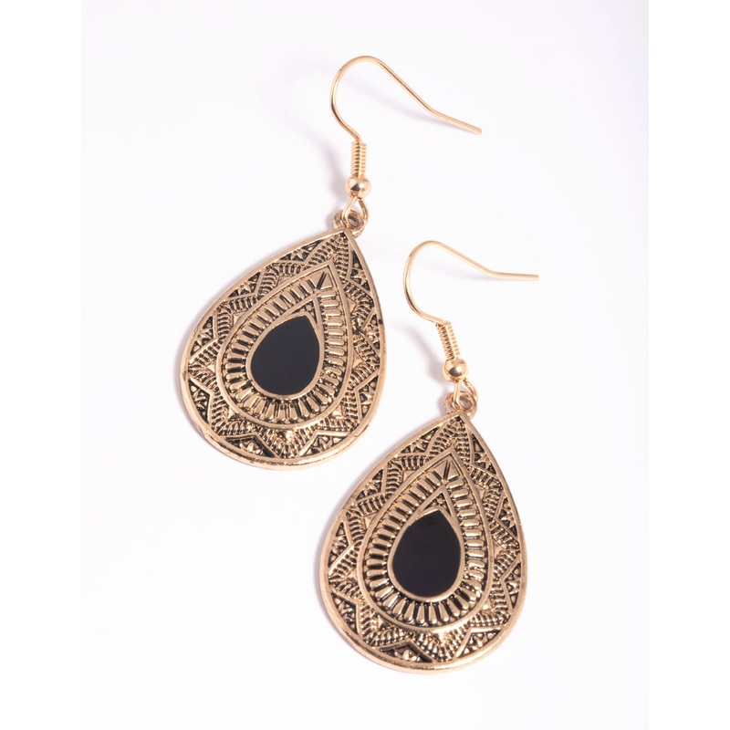 Black Teardrop Earrings|Default Title