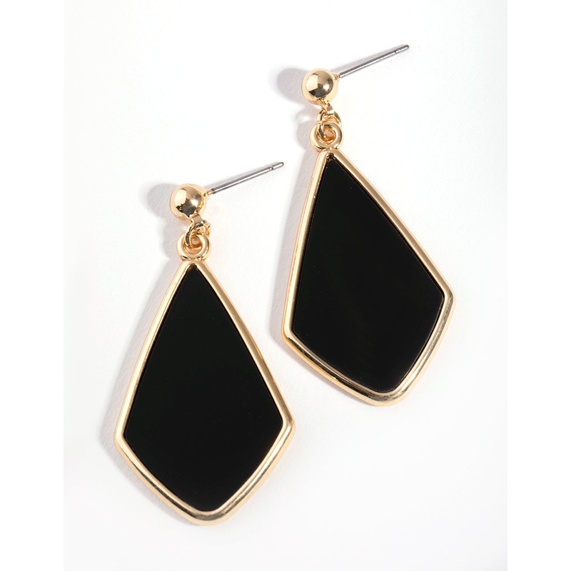 Gold & Black Rounded Diamond Drop Earrings