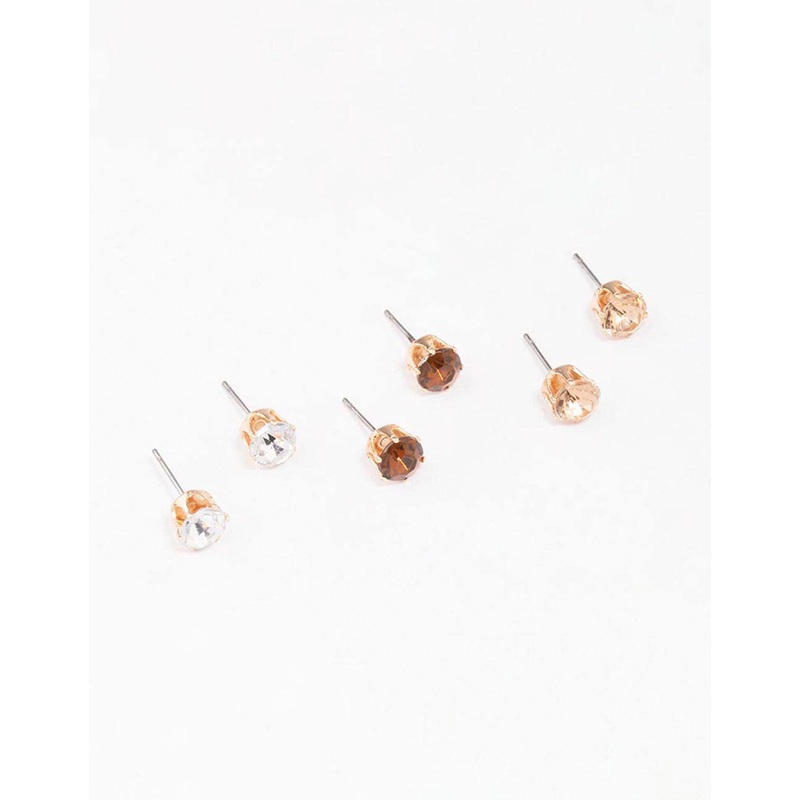 Gold Burgundy Circle Diamante Stud Earring 3-Pack